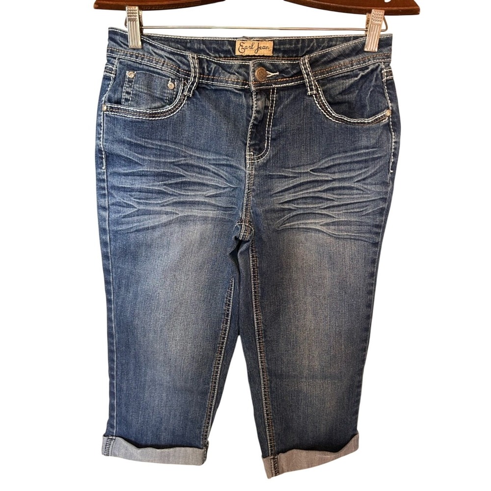 Earl Jeans Women's Dark Wash Embellished Capri Jeans - Blue Size 6
